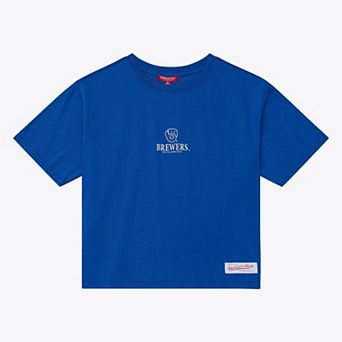 Women's Mitchell & Ness Royal Milwaukee Brewers Core Essentials Boxy Crop T-Shirt