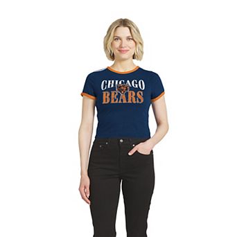 Women's WEAR by Erin Andrews Navy Chicago Bears Cropped Throwback Ringer Baby T-Shirt