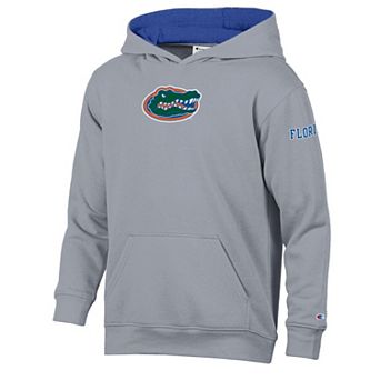 Youth Champion Heather Gray/Royal Florida Gators Volume Fleece Hoodie