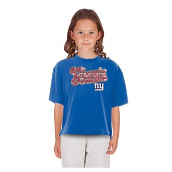 Girls Youth New Era Royal New York Giants Flip Sequin Boxy T-Shirt