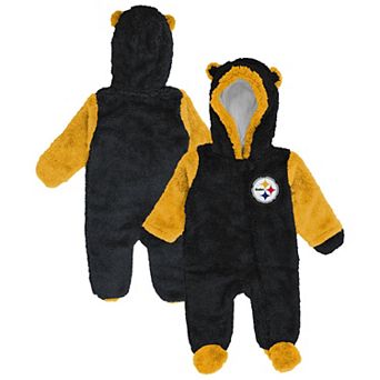 Newborn Outerstuff Black Pittsburgh Steelers Teddy Fleece Bunting Full-Zip Sleeper