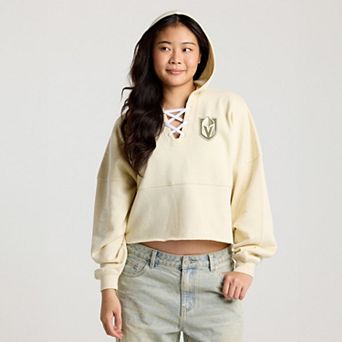 Women's Fanatics Cream Vegas Golden Knights Lace Up Cropped Hoodie