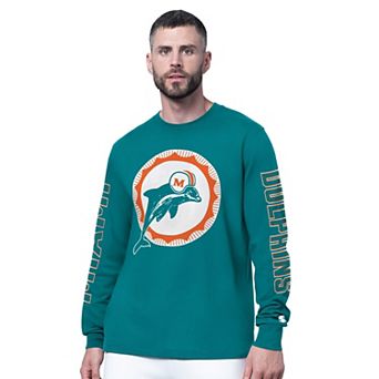 Men's Starter Aqua Miami Dolphins Clutch Hit II Vintage Logo Long-Sleeve T-Shirt