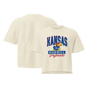 Women's Cream Kansas Jayhawks Comfort Colors Baseball Mascot Cropped T-Shirt