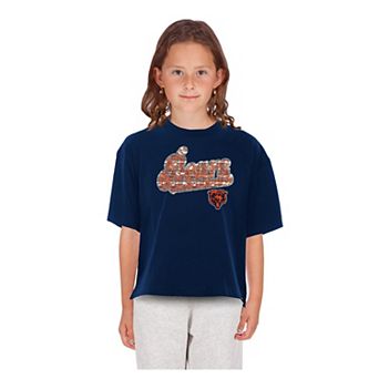 Girls Youth New Era Navy Chicago Bears Flip Sequin Boxy T-Shirt