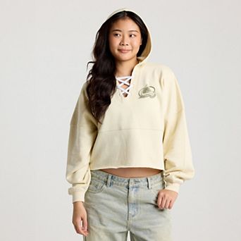 Women's Fanatics Cream Colorado Avalanche Lace Up Cropped Hoodie