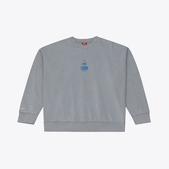 Women's Mitchell & Ness Gray Detroit Lions Core Essentials Micro Logo Fleece Sweatshirt