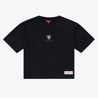 Women's Mitchell & Ness Black Las Vegas Raiders Core Essentials Micro Logo Boxy Crop T-Shirt