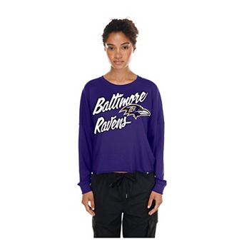 Women's New Era Purple Baltimore Ravens Cropped Oversized Long Sleeve T-Shirt