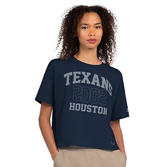 Women's Starter Navy Houston Texans Rhinestone Boxy Cropped T-Shirt