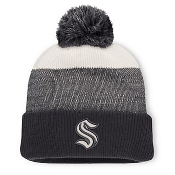 Men's Fanatics Black/Light Beige Seattle Kraken Monochrome Cuffed Knit Hat with Pom