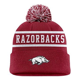 Men's Nike Cardinal Arkansas Razorbacks Peak Cuffed Knit Hat with Pom