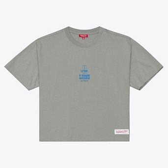 Women's Mitchell & Ness Gray Detroit Lions Core Essentials Micro Logo Boxy Crop T-Shirt