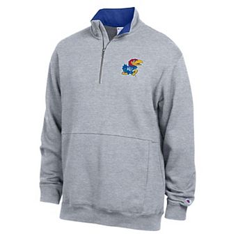 Men's Champion Heather Gray Kansas Jayhawks Fleece Quarter-Zip Pullover
