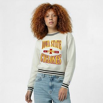 Women's Champion White Iowa State Cyclones Yarn Dye Rib Reverse Weave Crew Sweatshirt