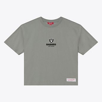 Women's Mitchell & Ness Gray Las Vegas Raiders Core Essentials Micro Logo Boxy Crop T-Shirt