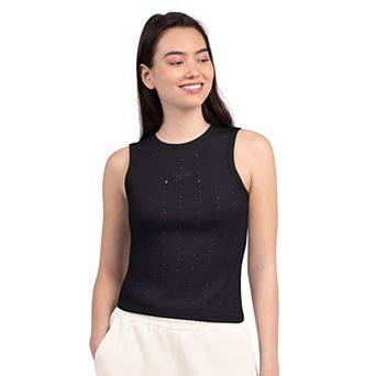 Women's Starter Black Detroit Lions Rhinestone Sprinkle Ribbed Tank