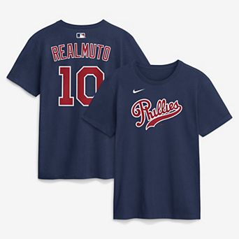 Men's Nike J.T. Realmuto Navy Philadelphia Phillies 2026 Field of Dreams Name & Number T-Shirt