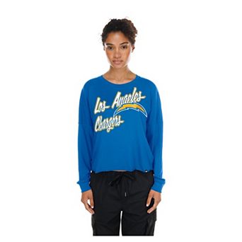 Women's New Era Blue Los Angeles Chargers Cropped Oversized Long Sleeve T-Shirt