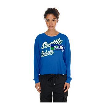 Women's New Era Blue Seattle Seahawks Cropped Oversized Long Sleeve T-Shirt
