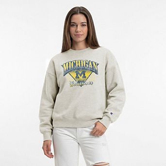 Women's Champion Oatmeal Michigan Wolverines All-Star Weave Sweatshirt