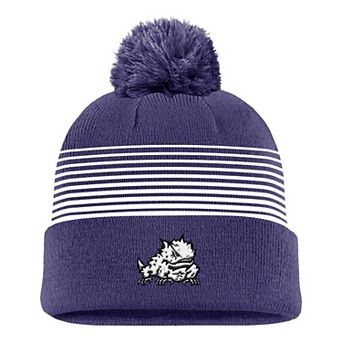 Men's Nike Purple TCU Horned Frogs 2026 On-Field Peak Cuffed Knit Hat with Pom