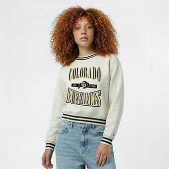 Women's Champion White Colorado Buffaloes Yarn Dye Rib Reverse Weave Crew Sweatshirt
