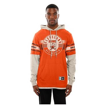 Men's New Era Orange Cleveland Browns Twofer Layered Long Sleeve Hoodie T-Shirt