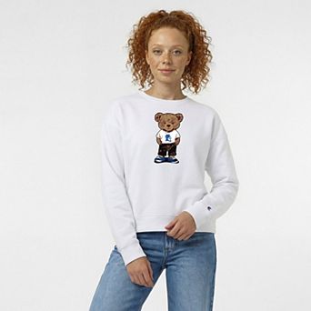Women's Champion White Duke Blue Devils Teddy Bear Fleece Sweatshirt