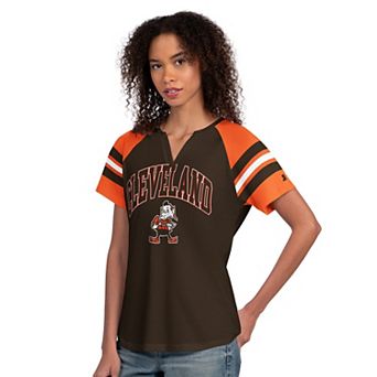 Women's Starter Brown Cleveland Browns Game On Notch Neck Raglan T-Shirt