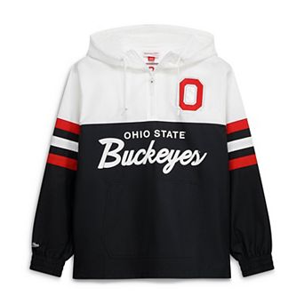 Men's Mitchell & Ness Black Ohio State Buckeyes Head Coach Lightweight Anorak Half-Zip Windbreaker
