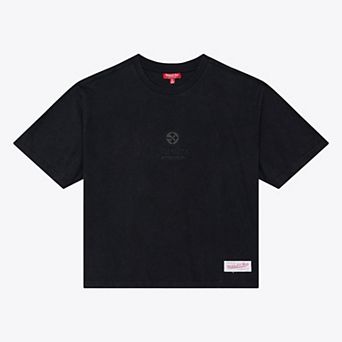 Women's Mitchell & Ness Black Pittsburgh Steelers Core Essentials Micro Logo Boxy Crop T-Shirt