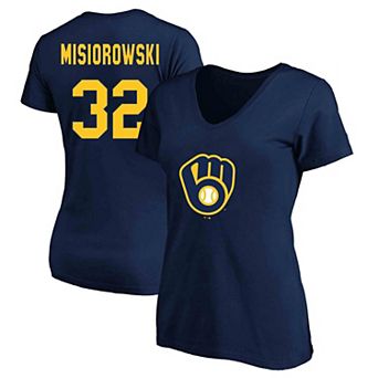 Women's Fanatics Jacob Misiorowski Navy Milwaukee Brewers Plus Size Name & Number V-Neck T-Shirt