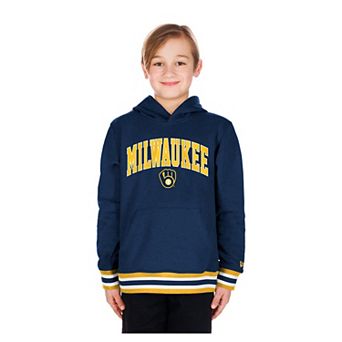 Youth New Era Navy Milwaukee Brewers Knit Trim Pullover Hoodie