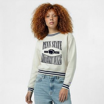 Women's Champion White Penn State Nittany Lions Yarn Dye Rib Reverse Weave Crew Sweatshirt