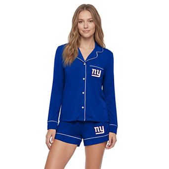 Women's Concepts Sport Royal New York Giants Medley Long Sleeve Button-Up and Shorts Sleep Set