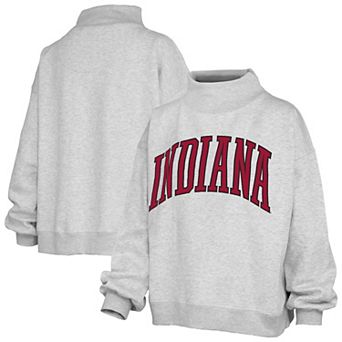 Women's Pressbox Gray Indiana Hoosiers Oversized Nelson Mock Neck Sweatshirt