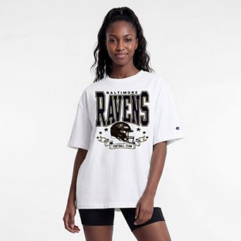 Women's Champion White Baltimore Ravens Oversized T-Shirt