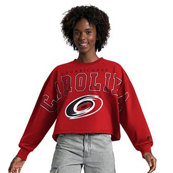 Women's Starter Red Carolina Hurricanes Bleachers Cropped Drop Shoulder Sweatshirt