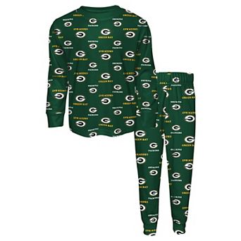 Youth Outerstuff Green Green Bay Packers All-Over-Print Long Sleeve T-Shirt and Pants Sleep Set