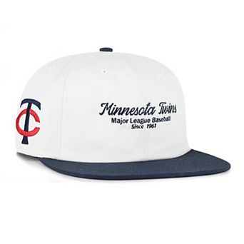 Men's '47 White/Navy Minnesota Twins Script Stack Relaxed Captain Snapback
