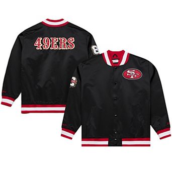 Men's Mitchell & Ness Black San Francisco 49ers 80th Anniversary Heavyweight Satin Full-Snap Jacket