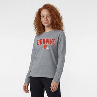 Women's Champion Gray Cleveland Browns Core Logo Long Sleeve T-Shirt