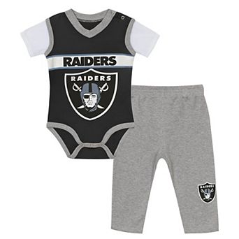 Infant Outerstuff Black/Heather Gray Las Vegas Raiders Two-Piece Jersey Bodysuits & Pants Set