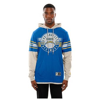 Men's New Era Blue Los Angeles Chargers Twofer Layered Long Sleeve Hoodie T-Shirt