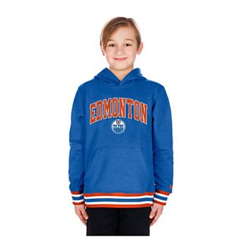 Youth New Era Royal Edmonton Oilers Knit Trim Pullover Hoodie