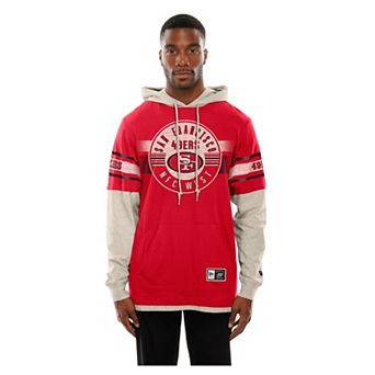 Men's New Era Scarlet San Francisco 49ers Twofer Layered Long Sleeve Hoodie T-Shirt