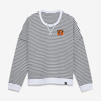 Women's Fanatics White/Black Cincinnati Bengals Striped Oversized French Terry Sweatshirt