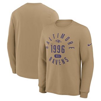 Men's Nike Tan Baltimore Ravens Blitz Package Rewind Slub Dri-FIT Long Sleeve T-Shirt