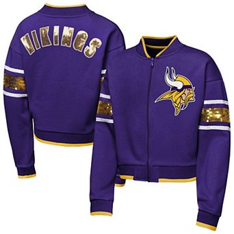 Girls Youth Outerstuff Purple Minnesota Vikings MVP Full-Zip Sequin Bomber Jacket